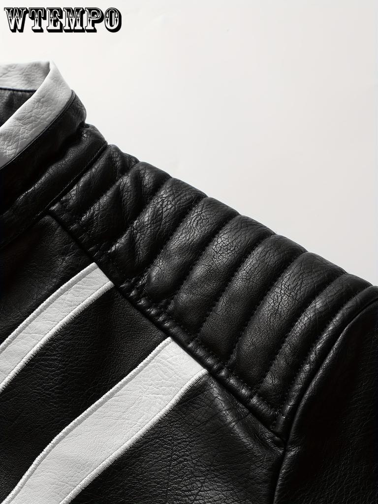 Men's Color Blocking Spider Pattern Stylish PU Leather Jacket - Pocket Street Style Retro Classic Bomber Jacket