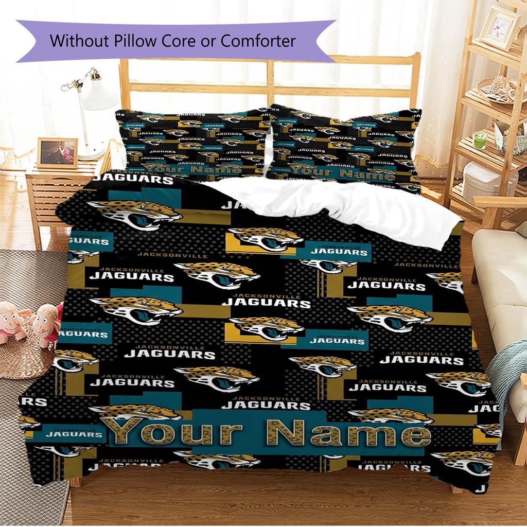 Name Custom Jacksonville Jaguars Logo Pattern Bedding Set Quilt Cover Pillowcase Home Decor Gift (1 * duvet cover + 2 * pillowcase, without core)