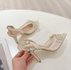 Fashion New Spring 2025 White High-Heeled Women'S Pearl Bow Lace Pointed Toe Sexy And Versatile Sandals