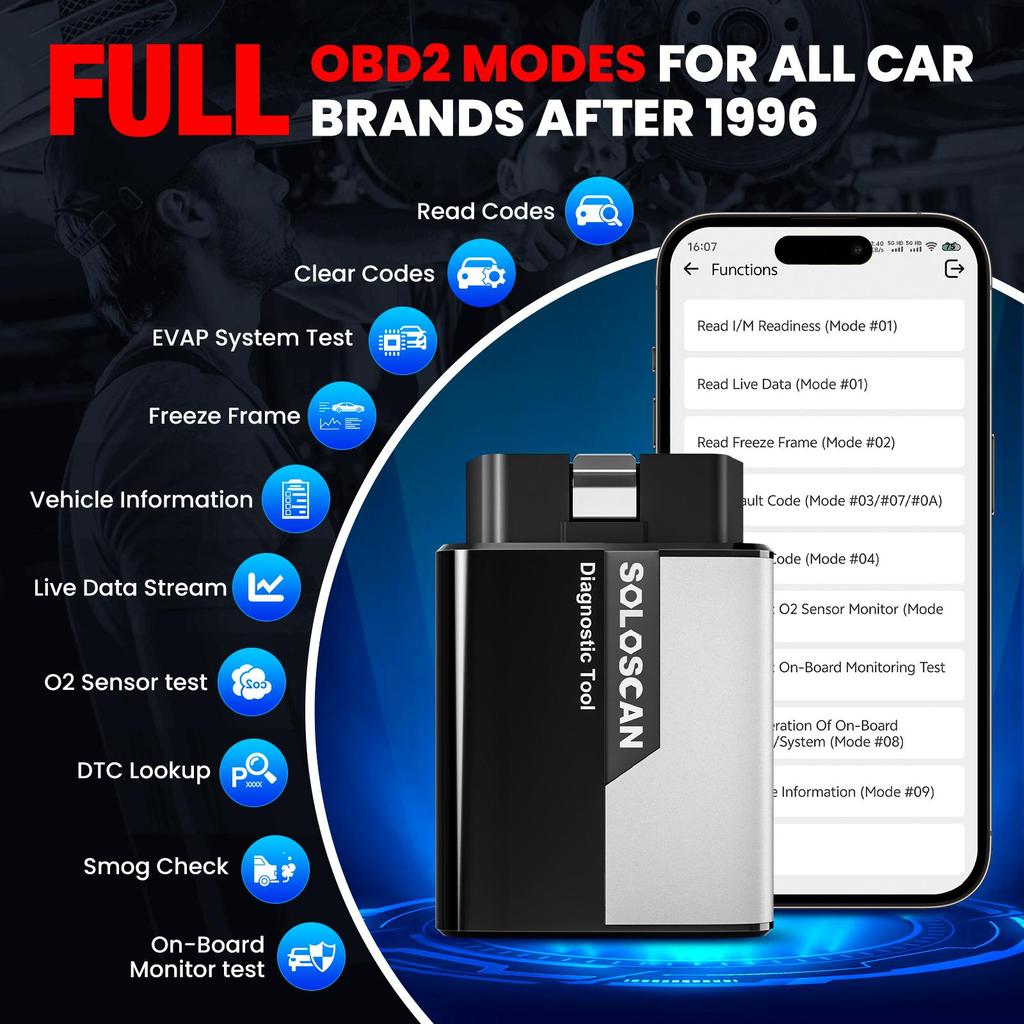 KINGBOLEN Soloscan Car Diagnostic Case OBD2 Scanner for Land Rover/Jaguar, All Systems, Lifetime Free Update