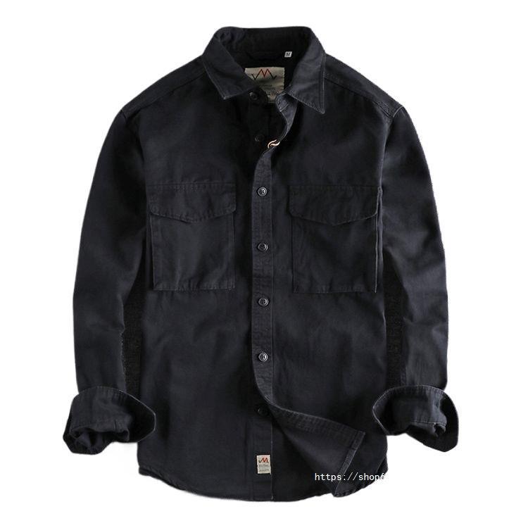 Men's Retro Khaki Workwear Shirt Jacket with 3D Pockets - Spring/Autumn Trend