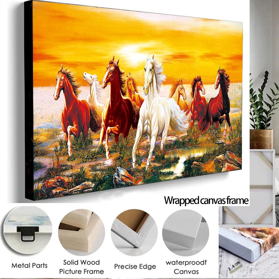 Sunset Galloping Horse Canvas Art: Framed Landscape Animal Print for Indoor Decor