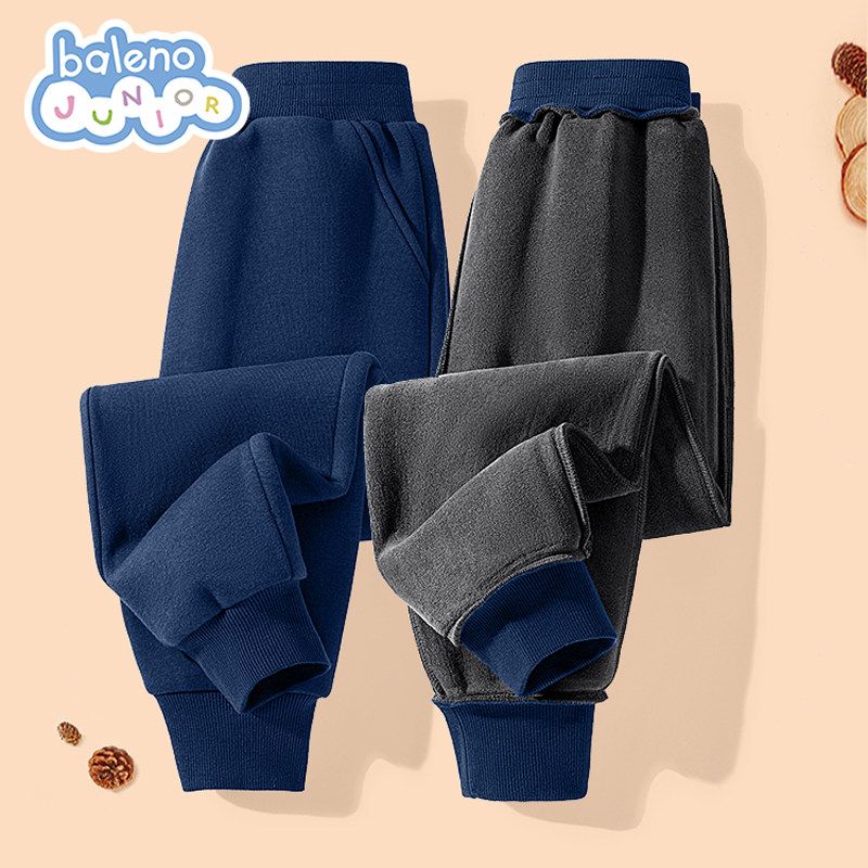 Baleno Children s Clothing Boys  Fleece-Lined Pants Autumn and Winter Style Boys  Winter Integrated Fleece Warm Sweatpants Children s Warm Pants [Fleece Sweatpants] Navy Blue/Pure Color 130