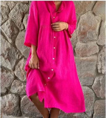 Women's Fashion Casual Bohemian Long-sleeved Pocket Dress Long Skirt