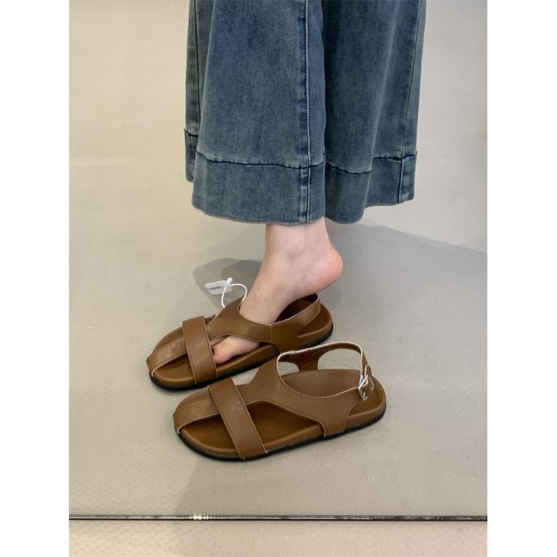 Sandales à plateforme femme polyvalente petite fée 2025 nouveau rétro semelle souple style romain mot avec sandales plates été