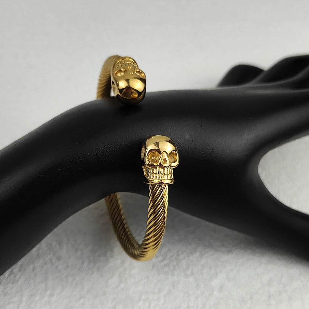 Braccialetti Hip Hop in Acciaio Inossidabile Doppi Braccialetti Teschio per Uomo Regolabile Intrecciato Wrap Bracciale a Manetta Gioielli Scheletro Pulseras