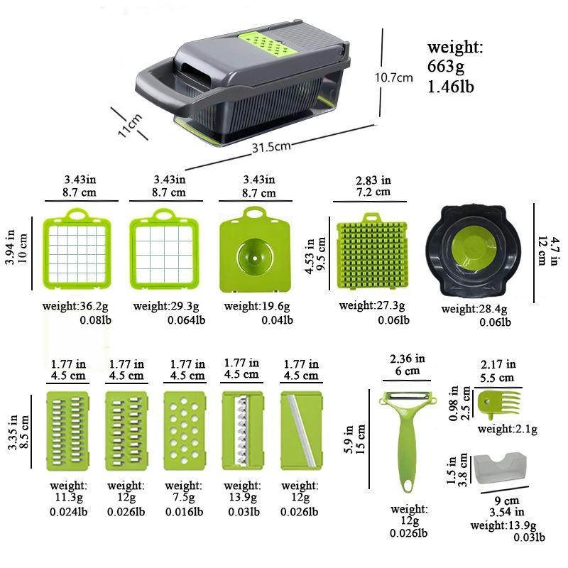 Hot Selling 16 In 1 Multifunctional Vegetable Chopper Container Stainless Steel Kitchen Accessory Durable for Home Use