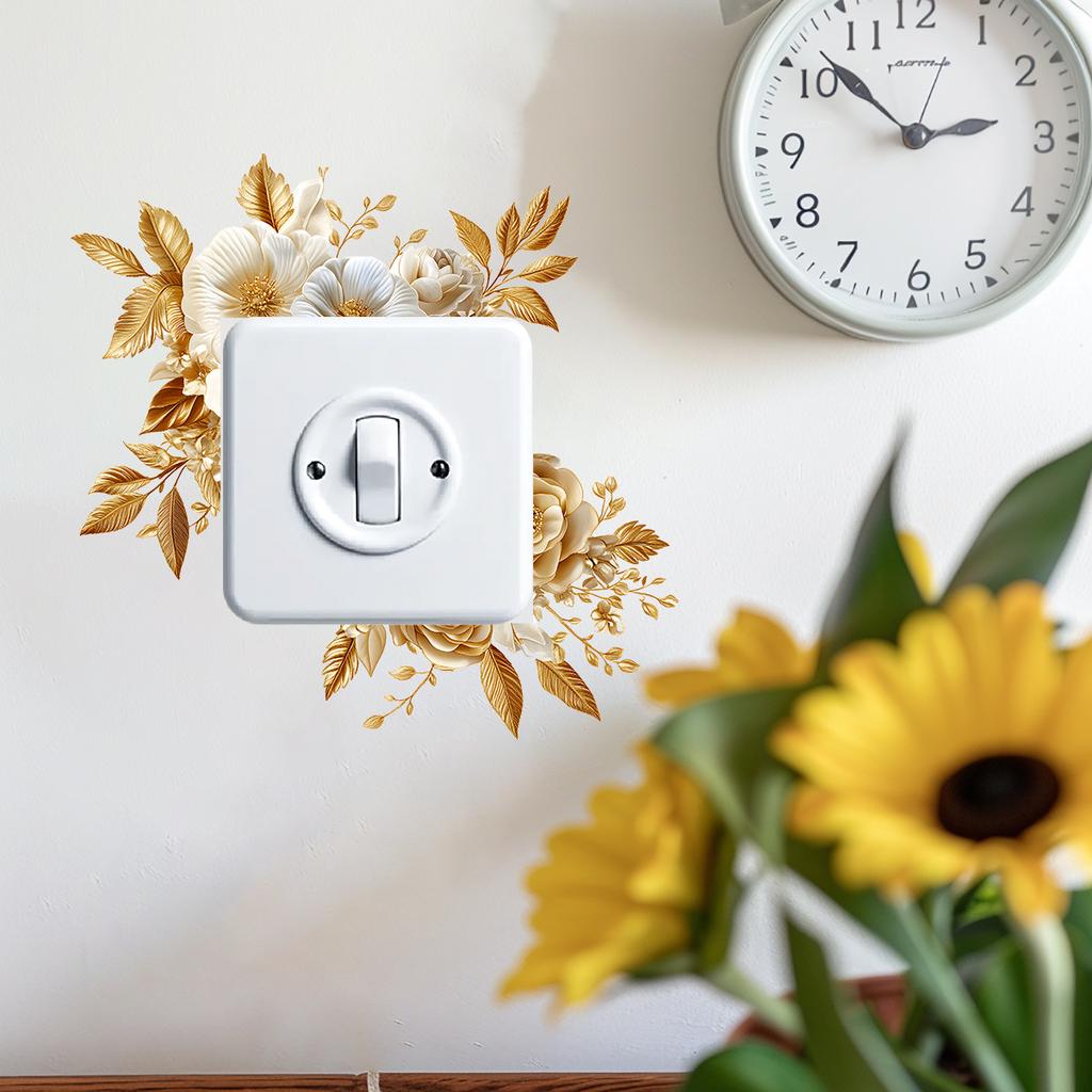 Luxurious Golden Floral Leaf Switch Stickers for Home Wall Decoration