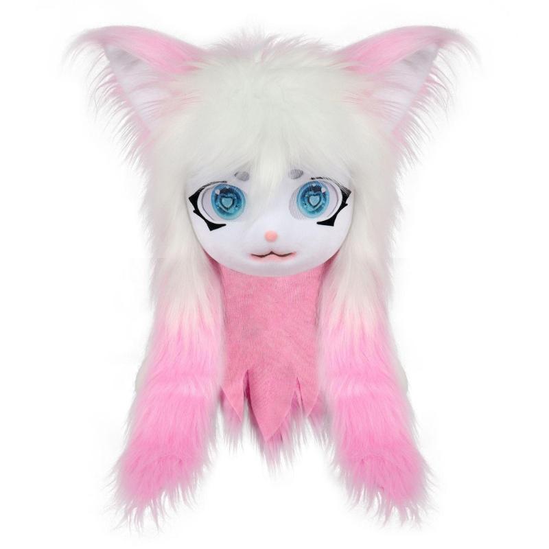 Felliger Tierkopf Katzen Fursuit Cut Maske Plüsch Katzenmaske Niedlicher Katzenkopfschmuck für Halloween Maskenbälle Cosplay Requisiten