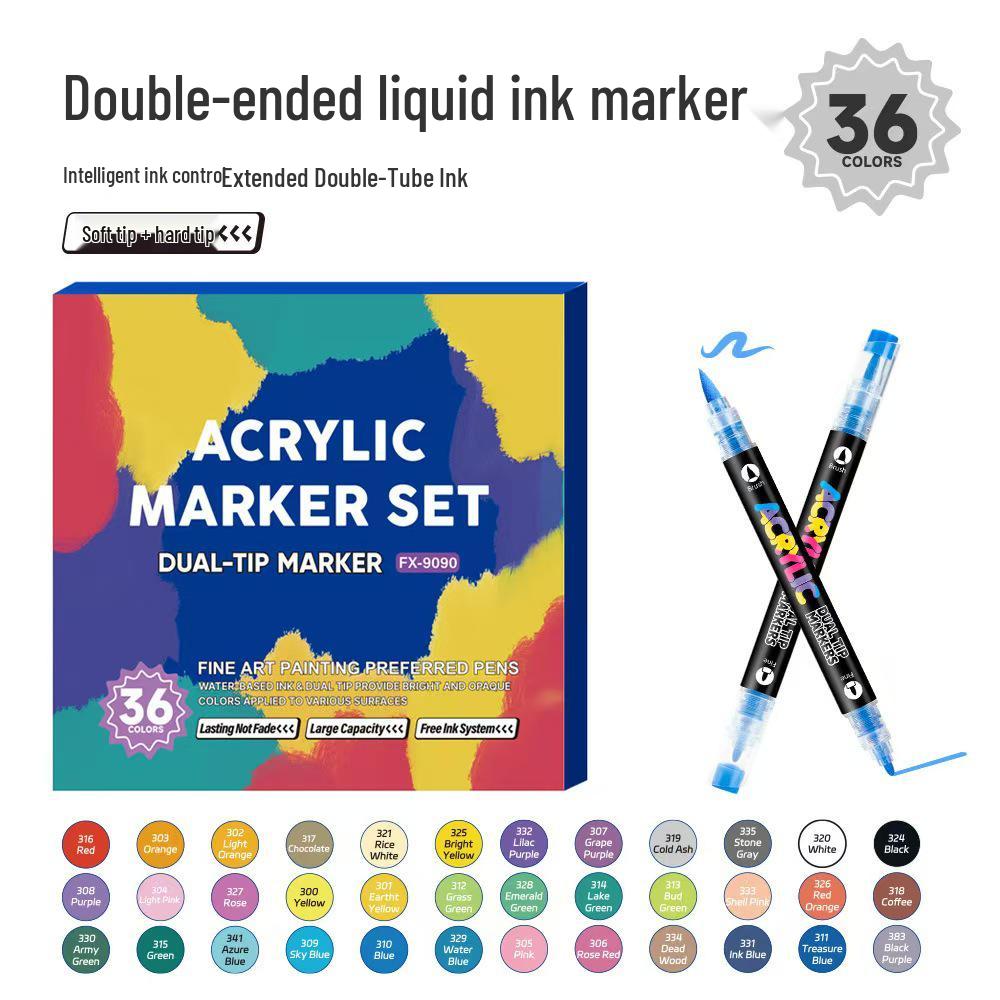 Doppelspitzen-Flüssigacryl- und Aquarellstift-Set für Glasmalerei - Wasserdicht, Weiche & Harte Spitzen