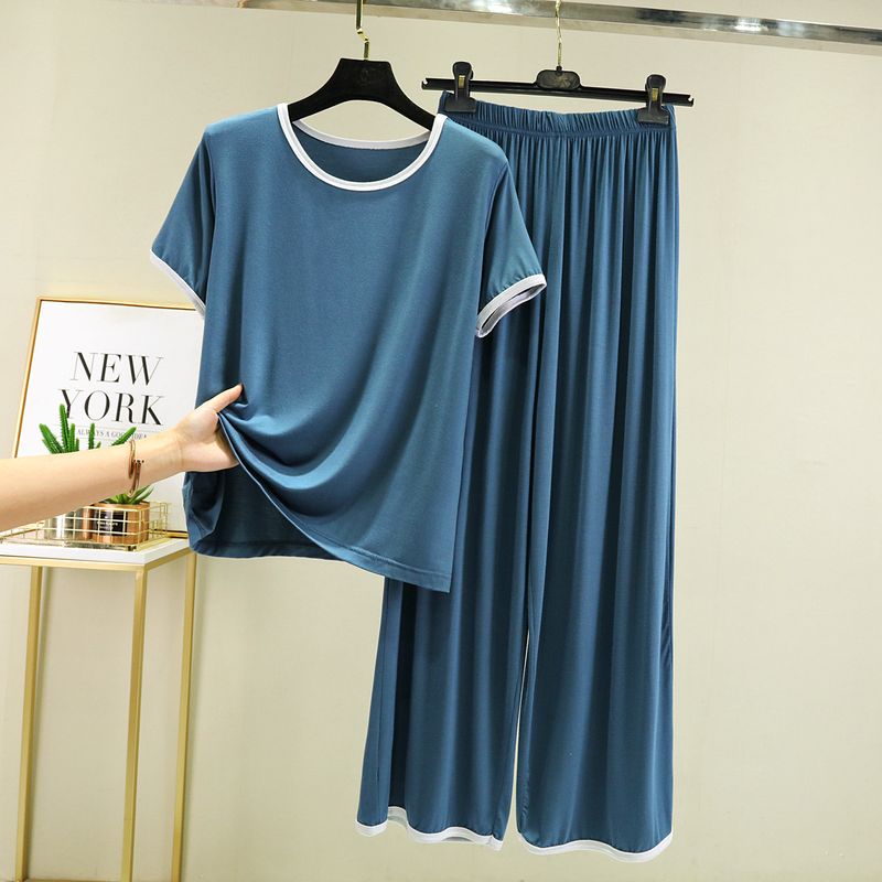 

Modal Casual Suit Women s Summer Thin round Neck Short Sleeve Home Pants Plus Size Slim Looking Loose Pajamas Two-piece Set Cylan M (recommended 40.00 kg-50.00 kg
