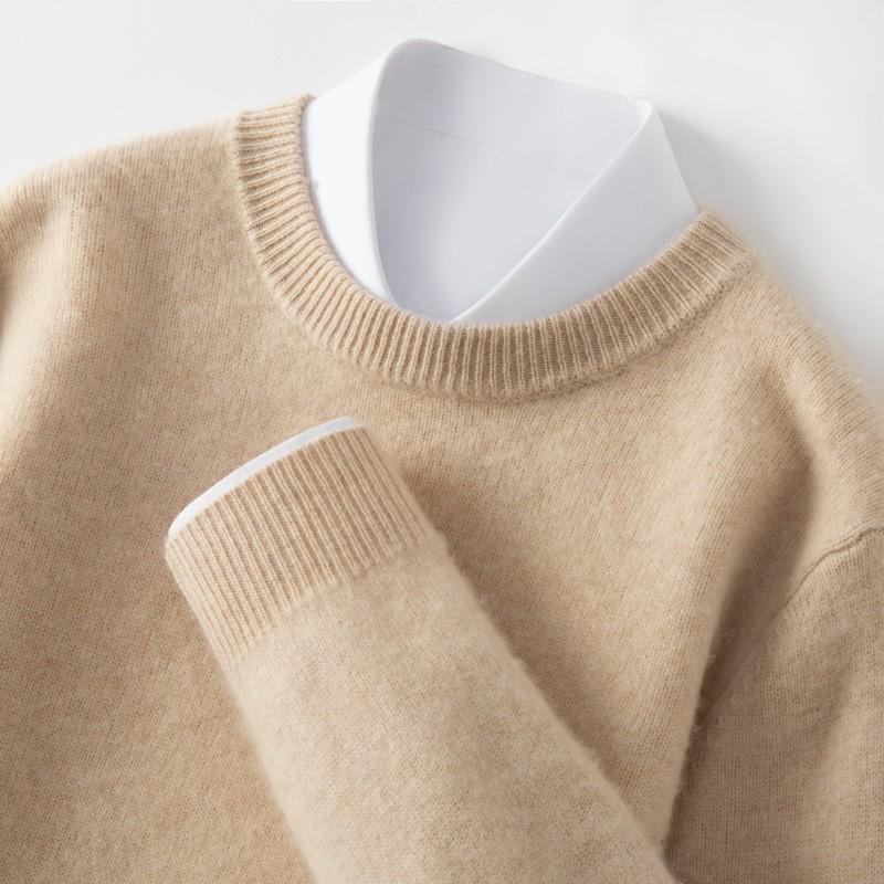 Autumn-Winter Men's Round Neck Solid Knit Sweater - Double Strand Trendy Base Layer