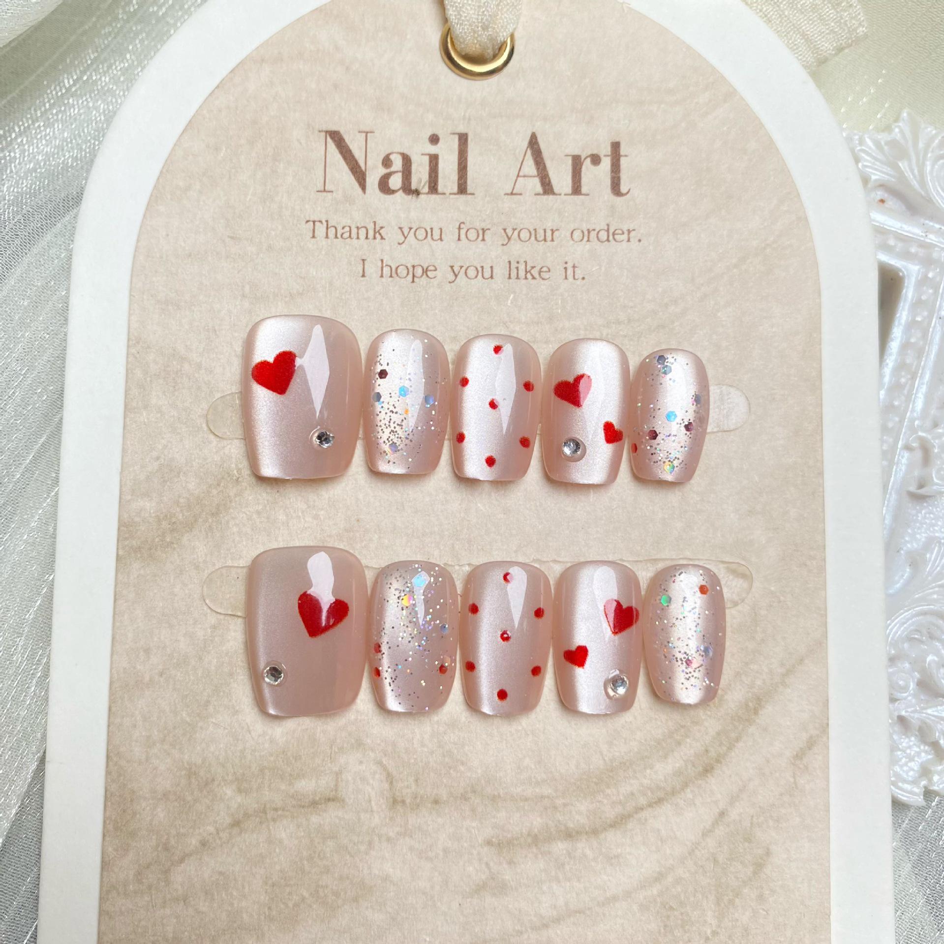 

Handmade Gel Press-On Nails - Runaway Sweetheart Glitter Set, 10 Pieces XS Extra Small (includes 5-piece tool set)