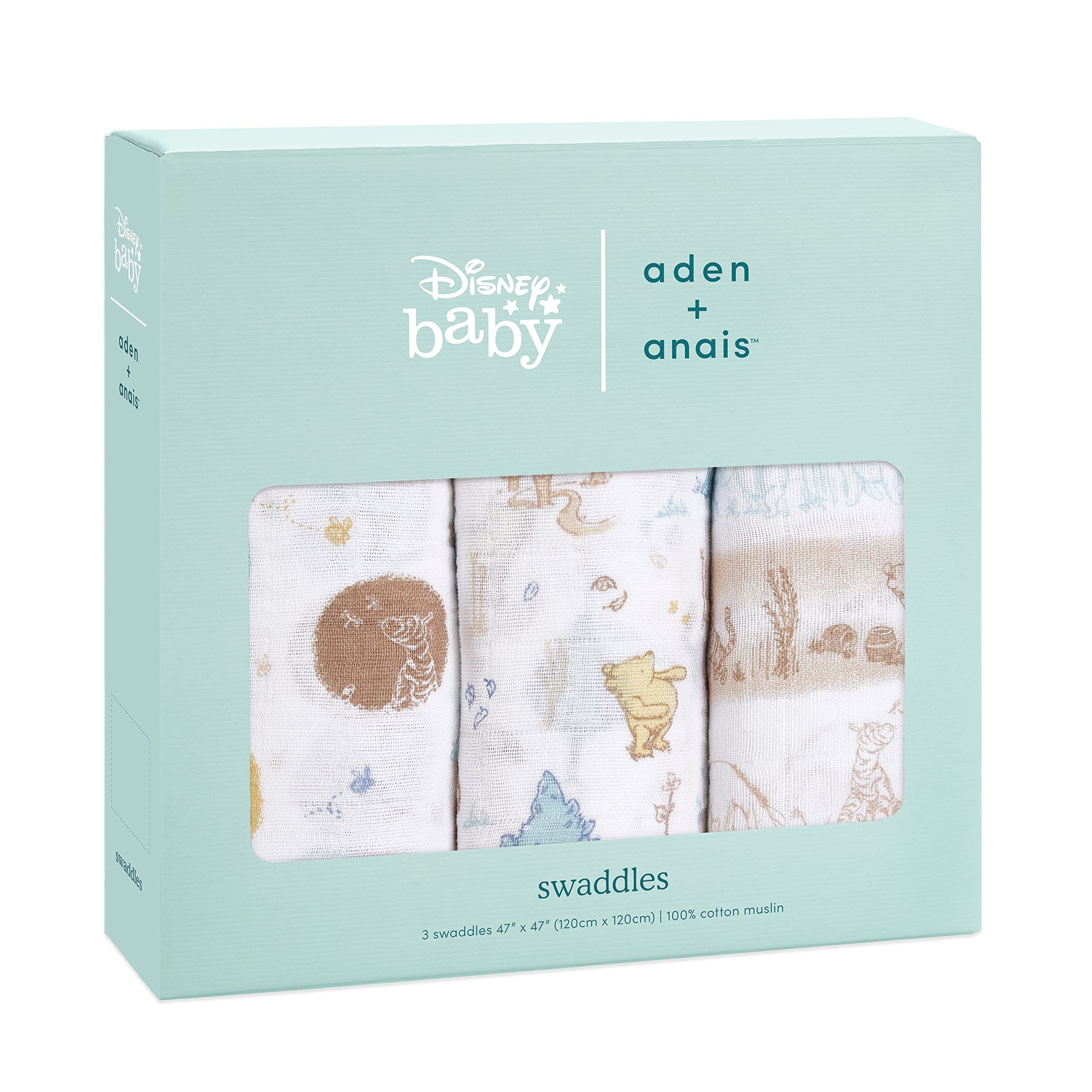 

aden anais Винни-Пух Набор из 3 пеленок 120 x 120 см Дизайн Диснея Муслиновая хлопковая пеленка SWADABDASWC30006DIJ +