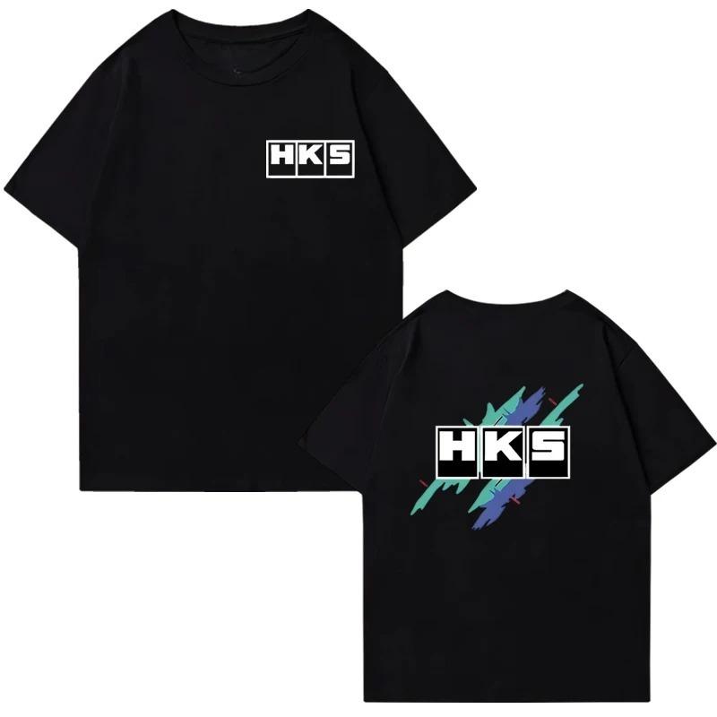 Japanese JDM Improved HKS Endless Car Graphic Short Sleeve T-shirts Cotton Men Women Oversized Tee Shirt Double Sided Unisex Top