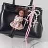 Latest Cute Pink Plaid Skirt Doll Creative Doll Pendant Keychain Animation Bow Bead String Charm Bag Car Decoration Pendant Present