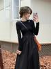 French Hepburn style hollowed-out knitted long-sleeved dress for women's spring and autumn new temperament slim and slim skirt
