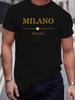 Men's Summer 100 Cotton Fashionable Casual Loose Plus Size MILANO ITALIA Letter Printed Sports Round Neck Short Sleeved T-shirt