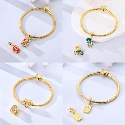 Golden Animal Bee Firefly Star Original Copper Moon Pendant Chameleon Heart Beads Fit Bracelet Women Jewelry Diy