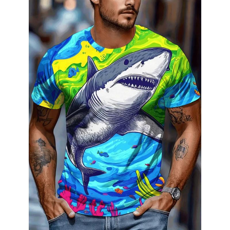 Fashion Men's Crew Neck Short Sleeve T-Shirt 3D Color Printing Summer Crew Neck T-Shirt