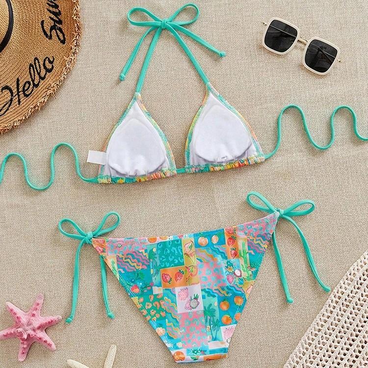 European and American ins style sexy split swimsuit bikini bikini triangle cup lace-up swimsuit 1011 new
