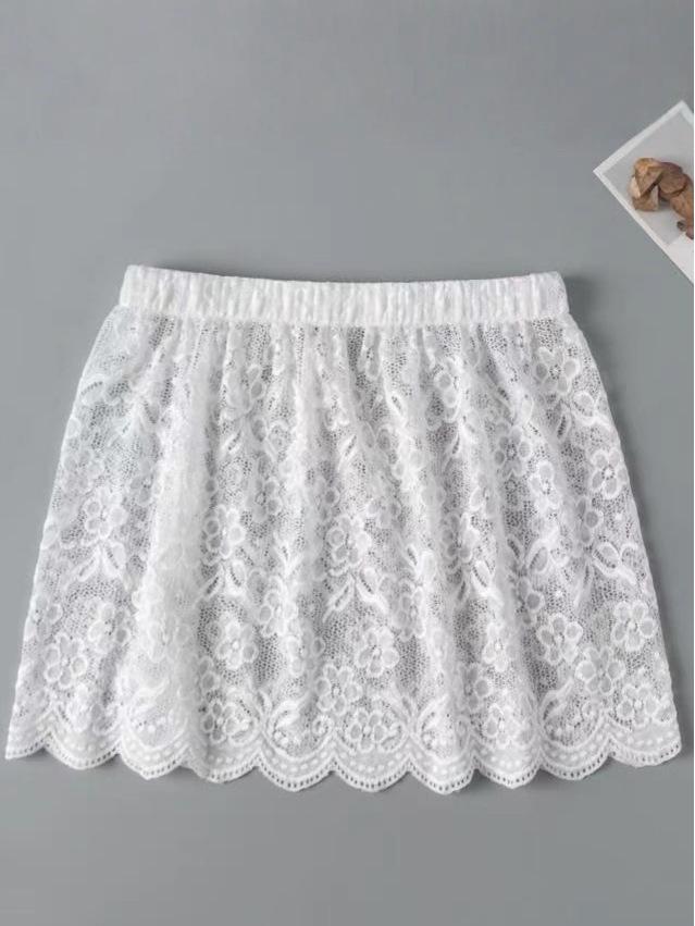 Lace Layering Butt Cover Midi Skirt - Anti-Exposure, Versatile Base Layer with Lace Hem for Autumn/Winter