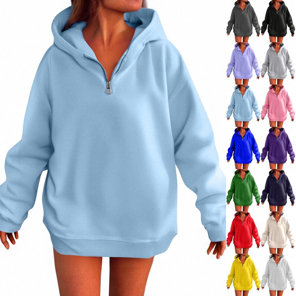 Women's Fashion Casual Long Sleeve Solid Color Hooded Sweatshirt Tops