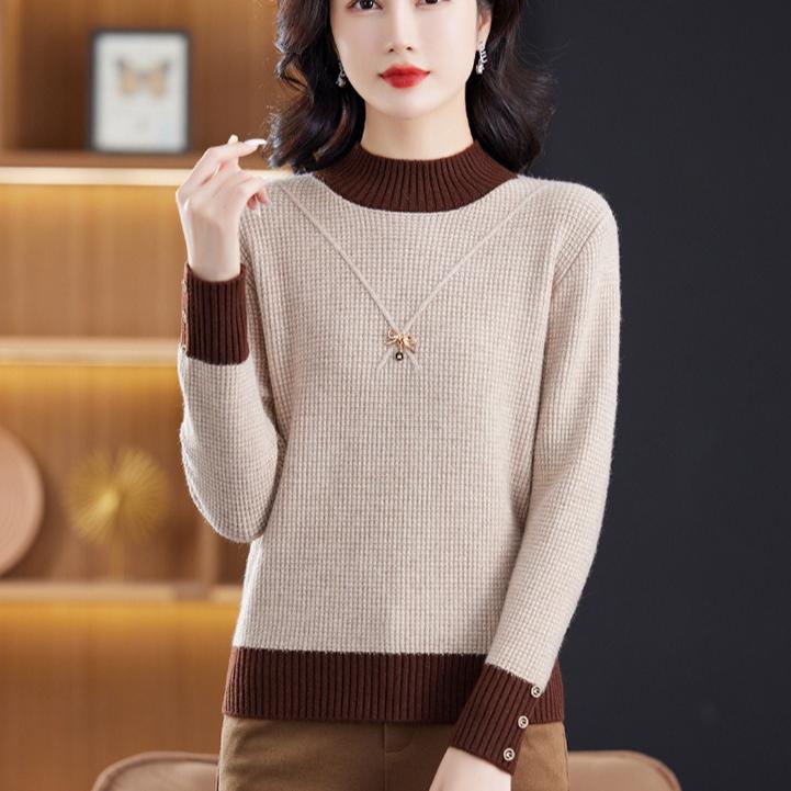 Half Turtleneck Pullover Loose Long-sleeved Multicolor Knitted Sweater for Women Trendy Casual Sweater Autumn and Winter Top
