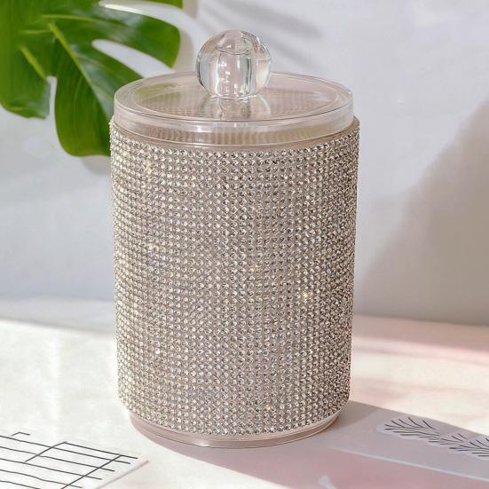 Úložná nádoba na kamínky s víčkem Jiskřivá nádoba na vatové tyčinky Prachotěsný organizér na vatové tampony pro toaletní stolek a koupelnovou desku