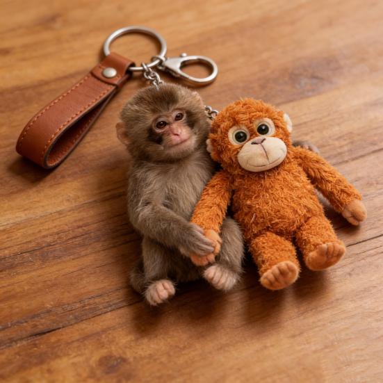 Monkey Keychain 2D Acrylic Cute Monkey Holding Plush Toy Hanging Pendant for Backpack Purse Car Keys Aceessory