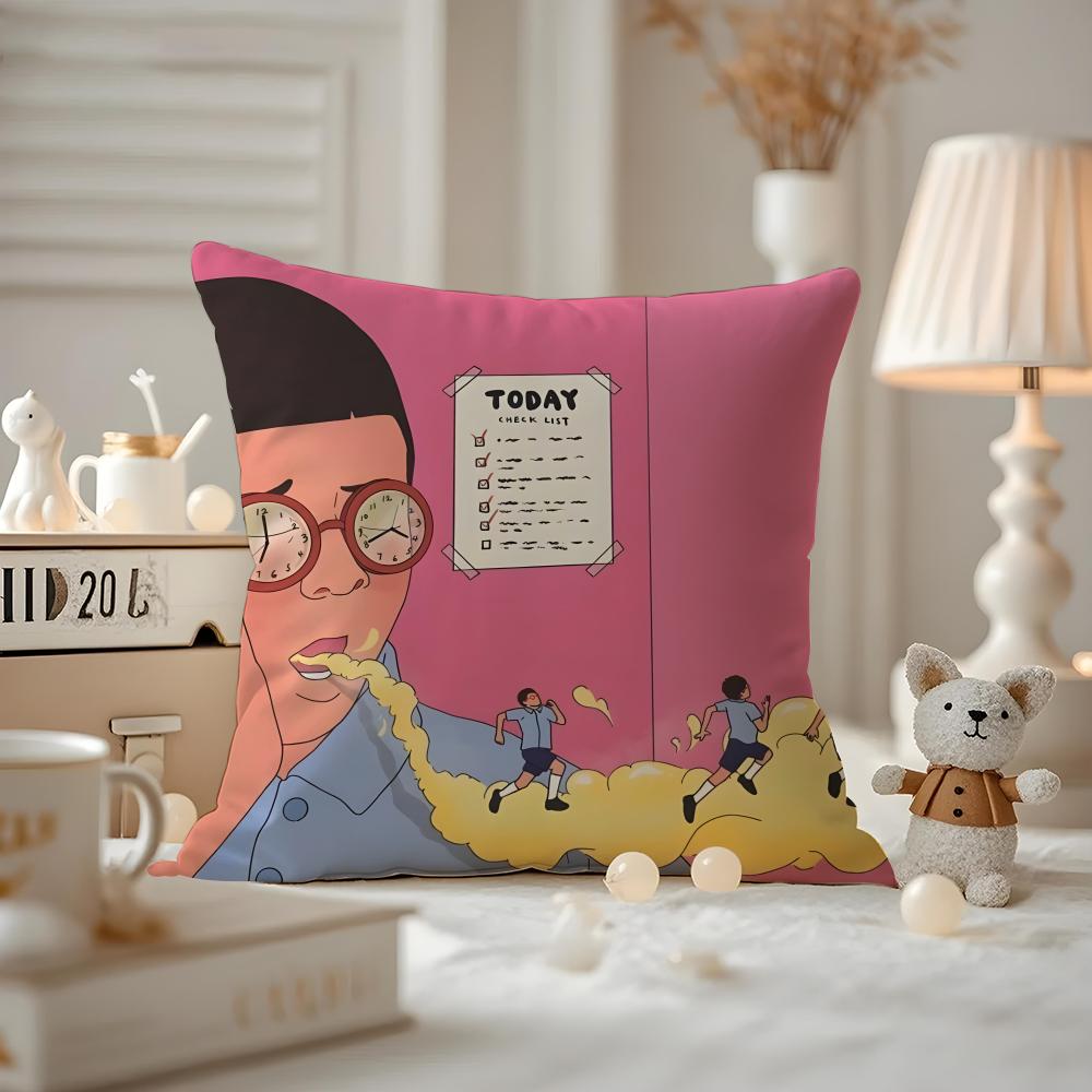 Abstract Funny Illustration Cushion Cover Anti-dustmite Pillowcase Invisible Zipper Silky Short Plush Sofa Cushion Cover