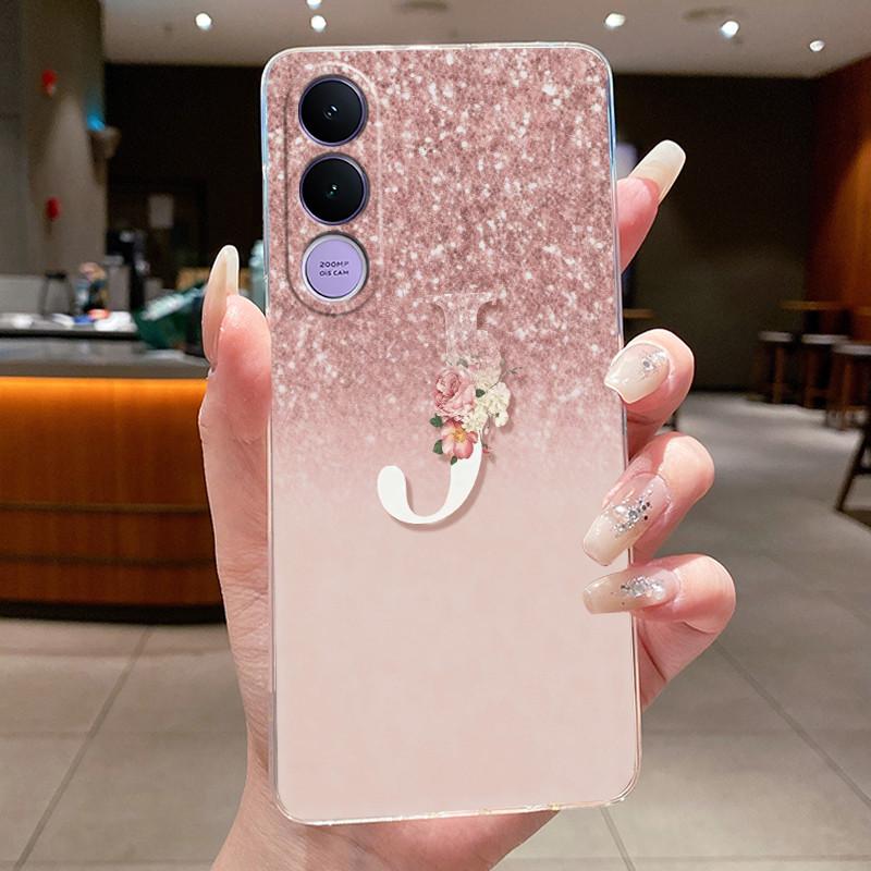 Anti-scratch Phone Case For Vivo V70 FE Jelly Clear TPU Soft Casing Lucky Letter Pink Shiny Starry Sky Pattern Couple Shell