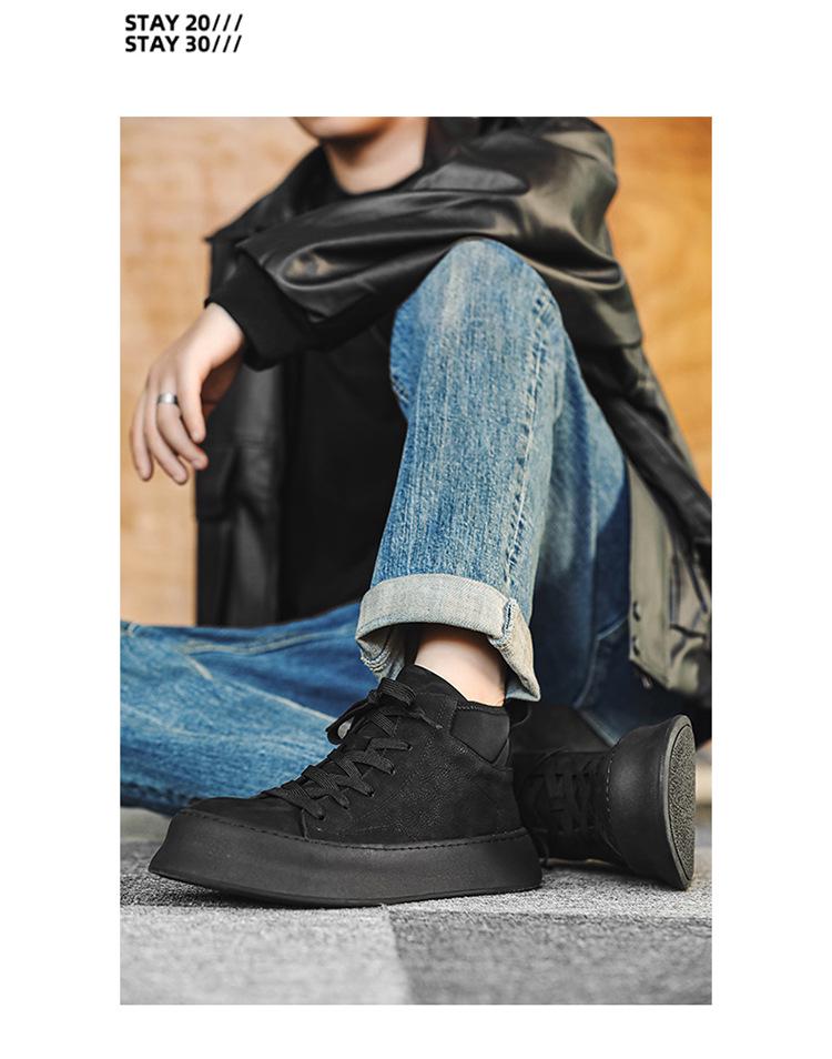 Men's Japanese Velvet High-Top Sneakers: 2023 Autumn/Winter Genuine Leather, Thick-Soled, Wear-Resistant Martin Boots for Outdoor Casual Wear.