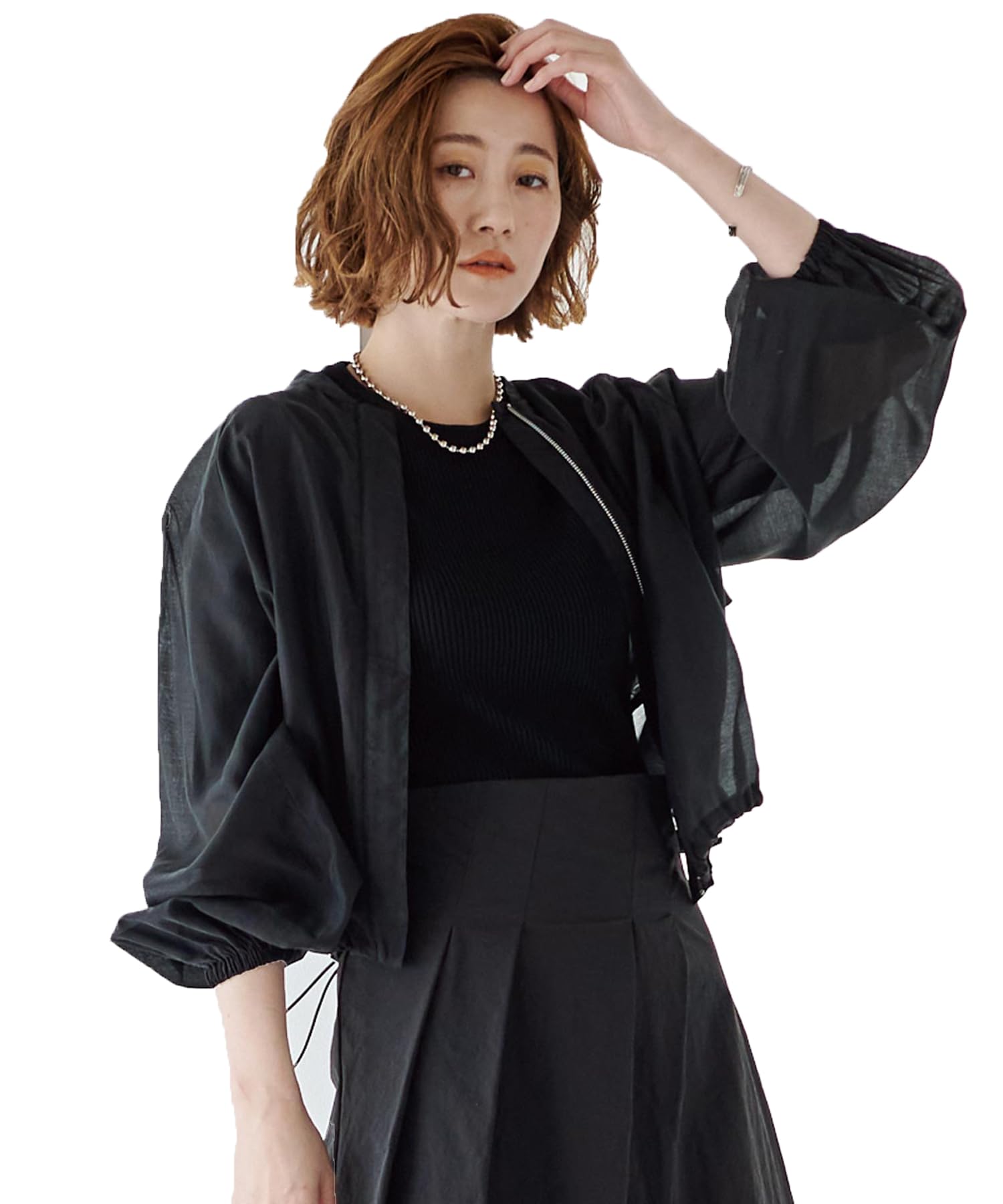 

Ваш Блузон на кулісці з прозорої тканини BDXN1767 S Чорний