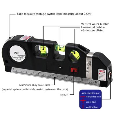 4-in-1-Laser-Wasserwaage, Laser-Maßband, tragbares Dekorations-Messwerkzeug, kleine Wasserwaage mit Infrarot