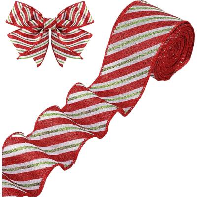 Christmas Wired Ribbon Featuring Glitter and Sequins for Use In For Present Wrapping Tree Decorations and Craft Projects