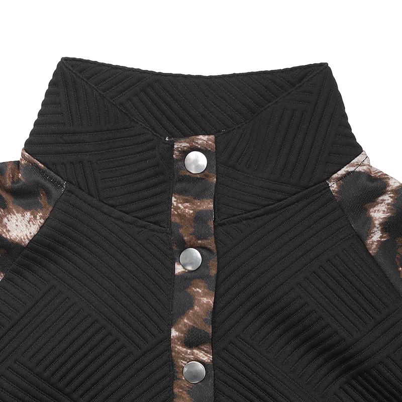 Autumn New Casual and Personalized Street Style Semi High Collar Open Collar Patchwork Leopard Print Hoodie for Women