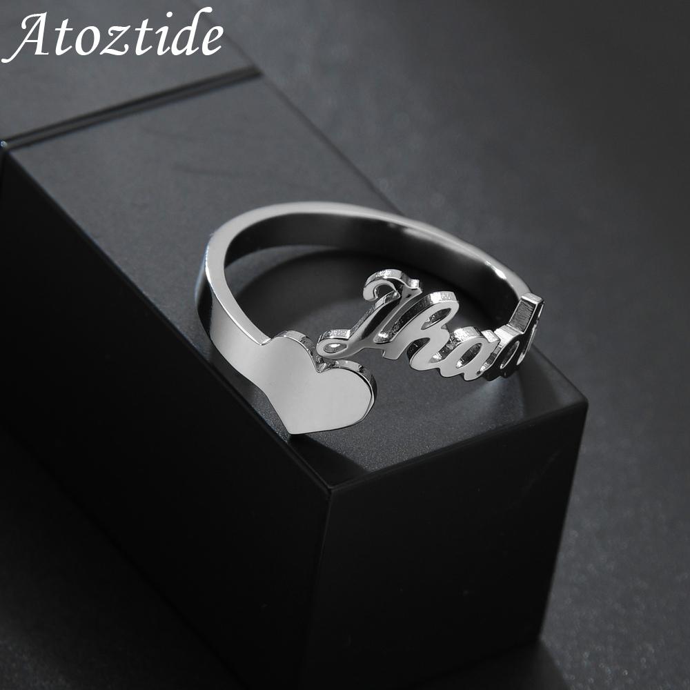 Atoztide Custom Name Ring Unique Personalized Charm Fashion Stainless Steel Letter Gold Color For Women Girlfriend Jewelry Gift