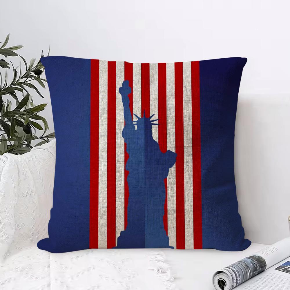 Independence Day Cushion Cover Breathable Linen Pillow Cover Skin-Friendly Home Decor Pillowcase With Hidden Zipper