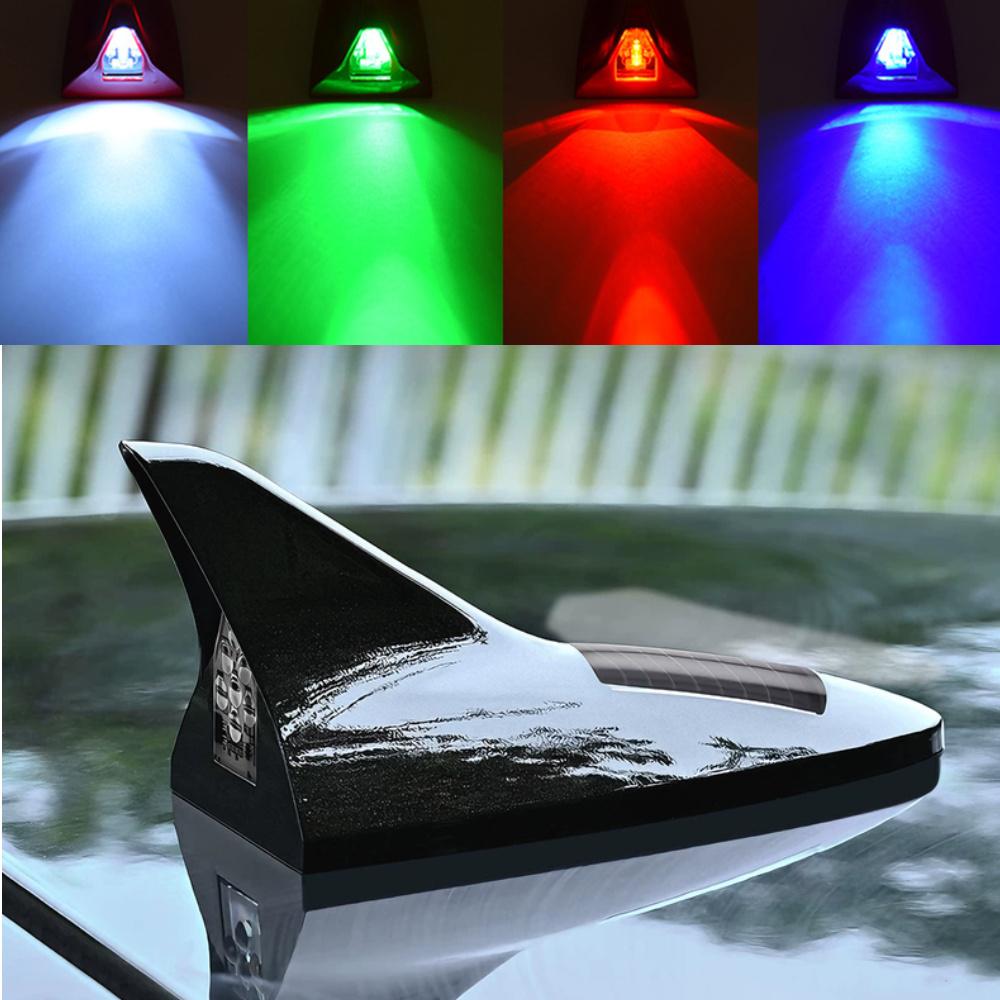 Car Solar Energy Shark Fin Antenna LED Warning Tail Lights Auto Roof Decorative Anti-Tailing Flash Strobe Light