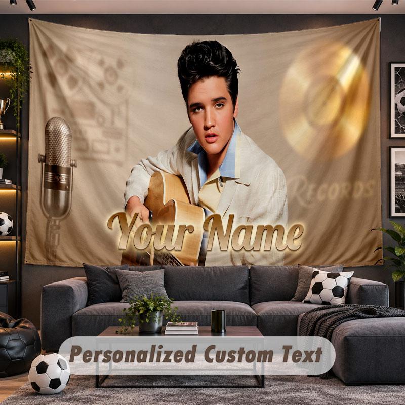 Wall Hanging Tapestry Custom NameElvis Presley Pattern Personalized Printed Fabric Wall Decor