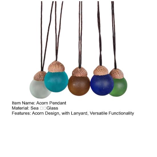 5Pcs Acorn Pendant Sea Glass Handmade Ornament with Natural Acorn Caps Small Nature Hanging