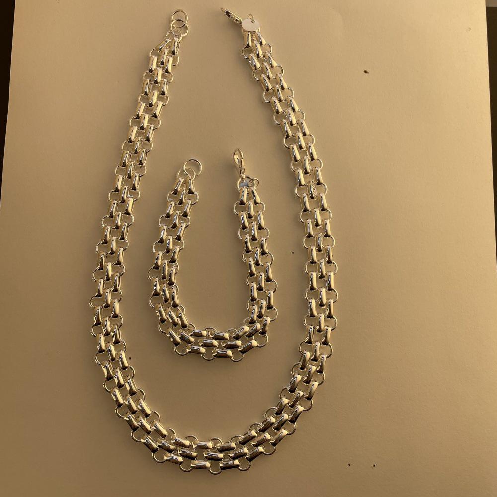 Silver Plated Three-Row Bracelet & Necklace Set - European & American Inspired Korean Style