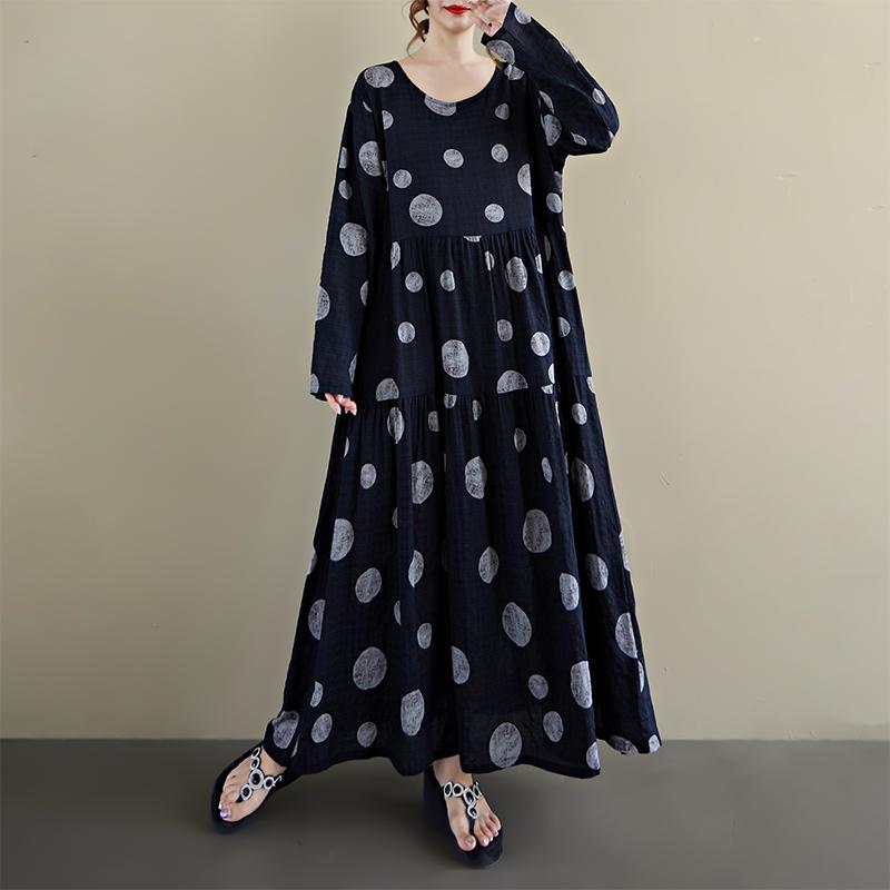 

DIMANAF 2025 Женское Весеннее Длинное Платье Большого Размера Свободное Базовое С Принтом Винтажное Повседневное Цветочное Оверсайз С Длинным Рукавом Макси One Size