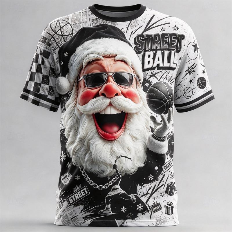 Men Christmas Short Sleeve T-shirt Santa Claus 3D Print Tee Xmas Graphic Tops Ugly Christmas Party Costume Holiday Gift for Male