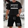 Set T-shirt e pantaloncini da uomo estate casual larghi e alla moda stampa lettera Calvin T-shirt a maniche corte con scollo rotondo comoda