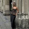Top Corset Tomara-que-caia de Renda Transparente Feminino, Bustier Liso Com Baleias Para Streetwear & Festa
