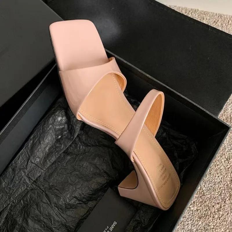 fashion Women's Shoes 2024 New Square Toe Slingbacks Women's Slippers Summer Open Toe Shallow Solid Sexy Dress Plus Size Slippers