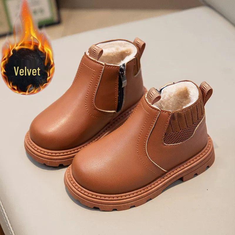 Children's Waterproof Martin Boots with Fleece Lining - Soft-Soled, Non-Slip, British Style Winter Boots