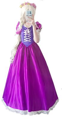 Rapunzel Uzun Saç Prenses Elbise Yetişkin Kostüm Cosplay Cadılar Bayramı Prenses Elbise Kültür Festivali Festival Pannier Seti Dahil [Yousaku Co., Ltd.]
